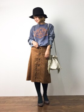 「GLOBAL WORK（グローバルワーク）のフェルトナカオレＨＡＴ/565115（ハット）」を使った、ななこさん（レディース・156cm）の夏コーディネート