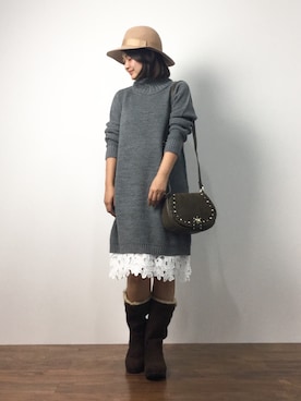 「REPEL（リベル）のアイテム」を使った、ななこさん（レディース・156cm）の秋コーディネート