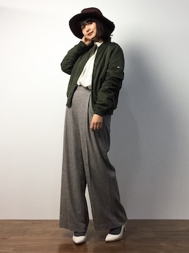 「SEVENDAYS=SUNDAY（セブンデイズサンデイ）のアイテム（MA-1）」を使った、ななこさん（レディース・156cm）の秋コーディネート