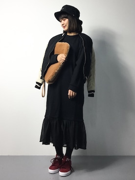 「Chille anap（チルアナップ）のアイテム（MA-1）」を使った、ななこさん（レディース・156cm）の秋コーディネート