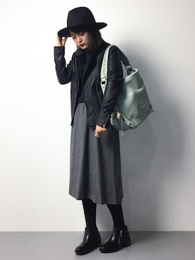 「NANO universe（ナノユニバース）のアイテム（ライダースジャケット）」を使った、ななこさん（レディース・156cm）の秋コーディネート