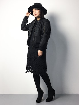 「Chille anap（チルアナップ）のアイテム（MA-1）」を使った、ななこさん（レディース・156cm）の冬コーディネート