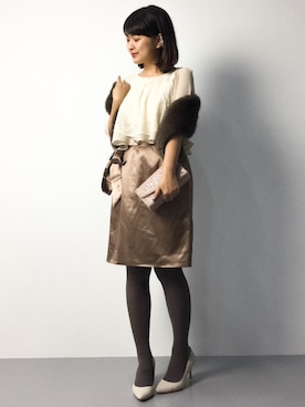 「アイテム（ドレス、ブラウン系）」を使った、ななこさん（レディース・156cm）の秋コーディネート