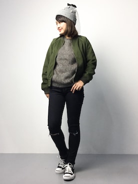 「Factor=（ファクターイコール）のアイテム（帽子）」を使った、ななこさん（レディース・156cm）の冬コーディネート