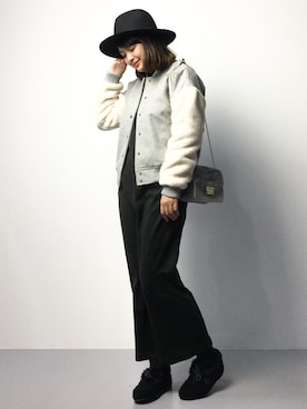 「niko and...（ニコアンド）のアイテム（スタジャン）」を使った、ななこさん（レディース・156cm）の冬コーディネート