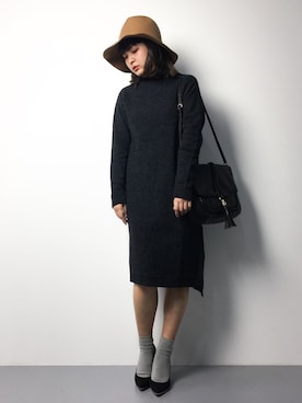 「STUDIOUS（ステュディオス）のアイテム（帽子）」を使った、ななこさん（レディース・156cm）の冬コーディネート