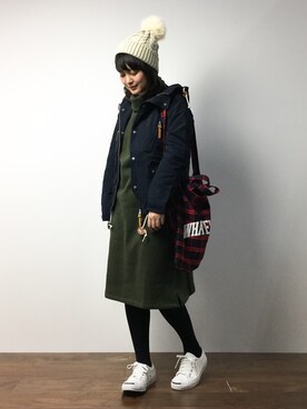 「Luz Llena (NEY)（ラズレナニー）のアイテム（帽子）」を使った、ななこさん（レディース・156cm）の冬コーディネート