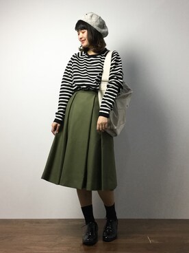 「MACKINTOSH PHILOSOPHY（ﾏｯｷﾝﾄｯｼｭ ﾌｨﾛｿﾌｨｰ）のアイテム（ハンチング/ベレー帽）」を使った、ななこさん（レディース・156cm）の冬コーディネート