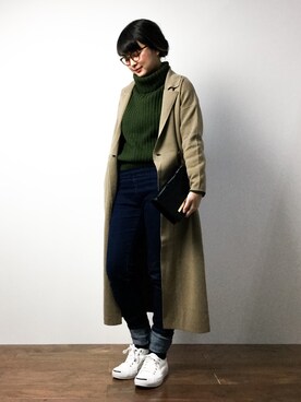 「TODAYFUL（トゥデイフル）のアイテム（チェスターコート）」を使った、ななこさん（レディース・156cm）の冬コーディネート