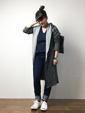 「YEVS（イーブス）のアイテム（ジャケット/アウター）」を使った、ななこさん（レディース・156cm）の冬コーディネート