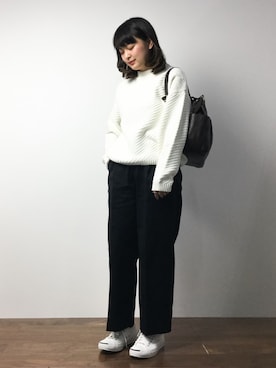 「JEANASIS（ジーナシス）のアイテム（チノパンツ）」を使った、ななこさん（レディース・156cm）の冬コーディネート