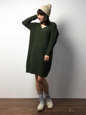 「NANO universe（ナノユニバース）のアイテム（モカシン/デッキシューズ）」を使った、ななこさん（レディース・156cm）の冬コーディネート