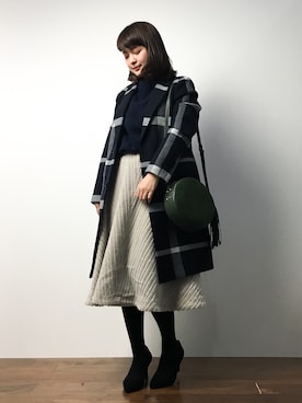 「ADAM ET ROPE'（アダムエロペ）のアイテム（チェスターコート）」を使った、ななこさん（レディース・156cm）の冬コーディネート