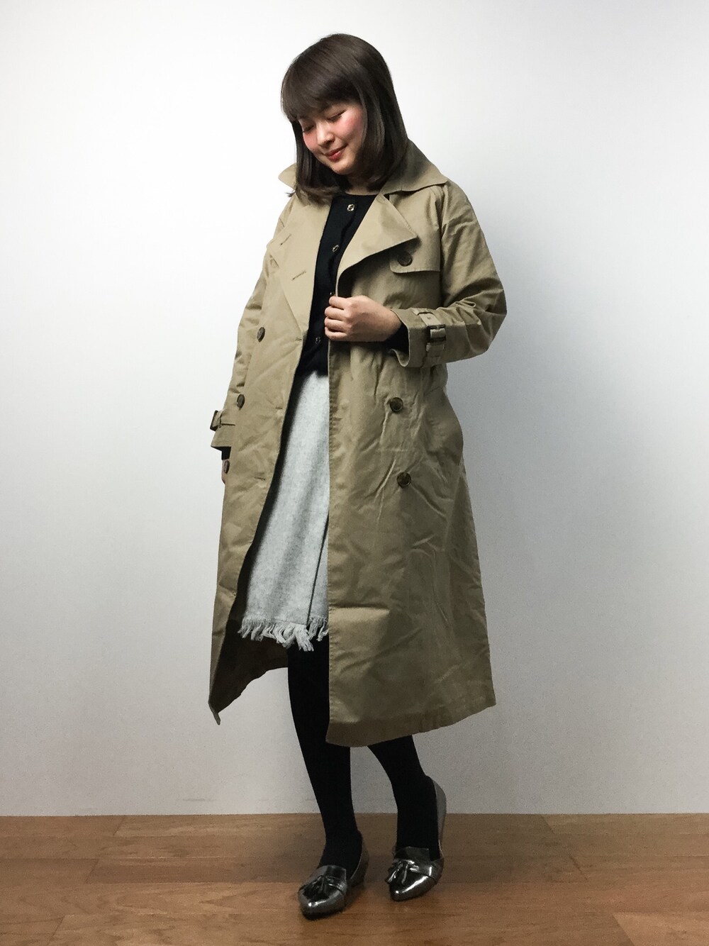 「goocyのライナー2WAYオーバートレンチコート（その他アウター、ベージュ系）」を使った、ななこさん（レディース・156cm）の冬コーディネートの1枚目の写真