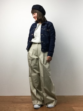 「LBC（エルビーシー）のアイテム（デニムジャケット）」を使った、ななこさん（レディース・156cm）の冬コーディネート