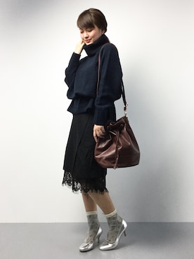 「PLAIN CLOTHING（プレーンクロージング）のアイテム（スカート）」を使った、ななこさん（レディース・156cm）の冬コーディネート