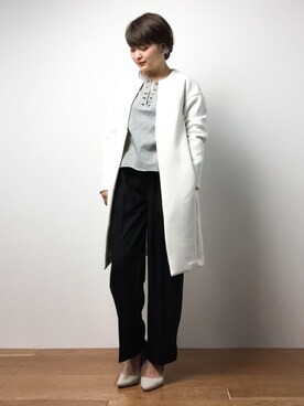 「LOUNGEDRESS（ラウンジドレス）のアイテム（その他アウター）」を使った、ななこさん（レディース・156cm）の冬コーディネート