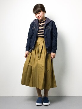 「RAY CASSIN（レイカズン）のアイテム（デニムジャケット）」を使った、ななこさん（レディース・156cm）の冬コーディネート