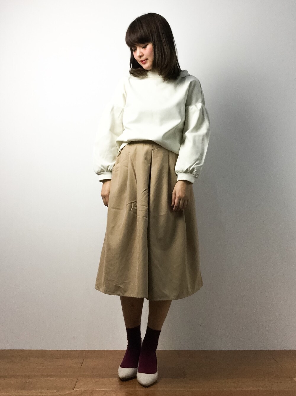 「Dot＆Stripes CHILD WOMANのﾍﾋﾞｰﾐﾗﾉﾘﾌﾞ　ﾛｰﾙN  ﾄﾞﾛｯﾌﾟﾊﾟﾌS P.O（Tシャツ/カットソー、ホワイト系）」を使った、ななこさん（レディース・156cm）の春コーディネートの1枚目の写真