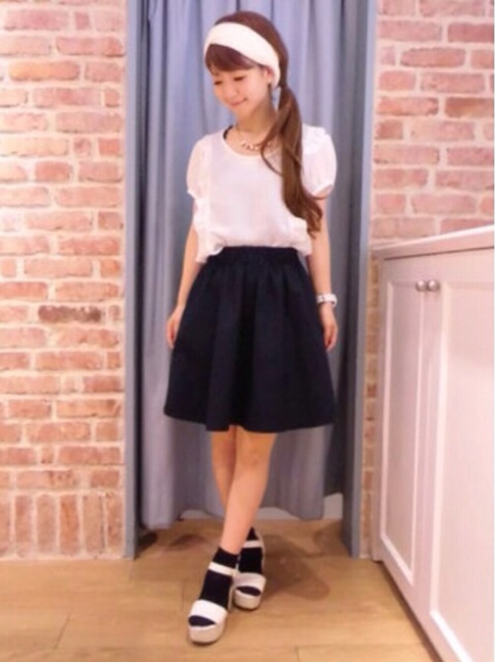「#ブラウス、＃スカート、#lowrysfarm、無地、#LOWRYS FARM、#WEARBOOKエントリー」｜「LOWRYS FARMの6ビジューネックレス 548302（ネックレス、その他）」を使った、a i r i ❁さん（レディース・153cm）の夏コーディネートの1枚目の写真