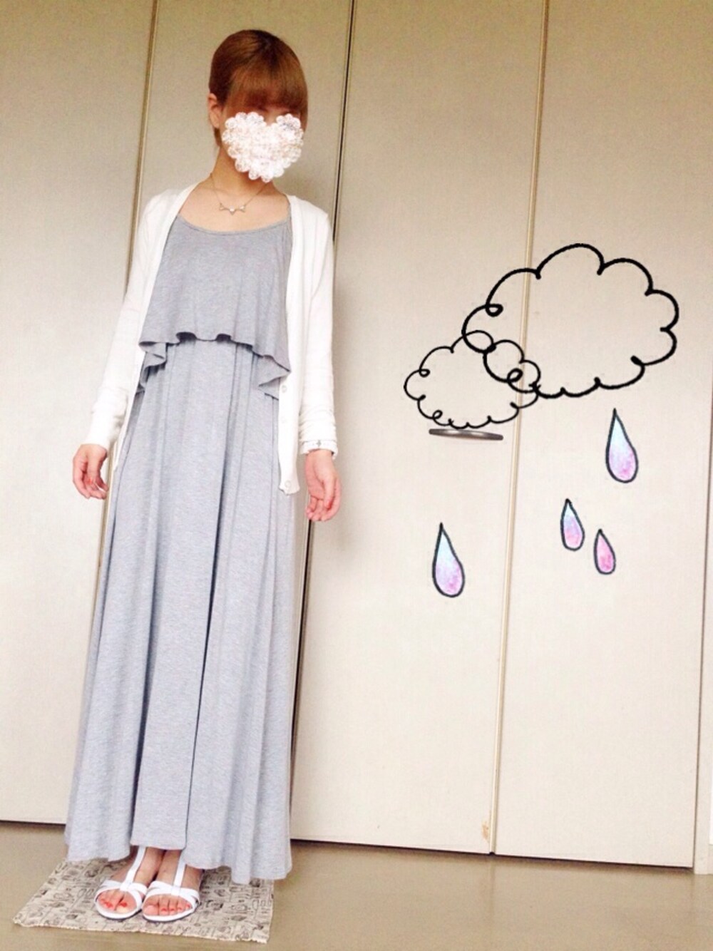 「#lowrysfarm、#楽ちんスタイル、#マキシワンピース、#雨の日」｜「LOWRYS FARMのレイヤードキャミマキシワンピース 547538（ワンピース、グレー系）」を使った、a i r i ❁さん（レディース・153cm）の夏コーディネートの1枚目の写真