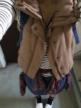 「アイテム（ダウンベスト、ブラウン系）」を使った、しーちゃん★さん（レディース・157cm）の秋コーディネート