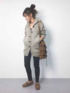 「カウチンセーター」｜「アイテム（モカシン/デッキシューズ）」を使った、..HK..さん（レディース・159cm）の秋コーディネート