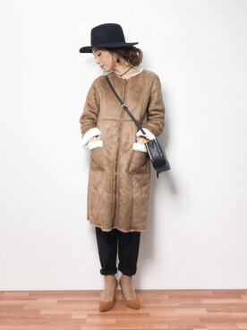 「amelier MAJESTIC LEGON（アメリエルマジェスティックレゴン）のアイテム（ムートンコート）」を使った、..HK..さん（レディース・159cm）の冬コーディネート