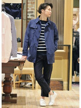 「ホワイトスニーカー」｜「アイテム（その他アウター）」を使った、417 officialさん（メンズ・173cm）の春コーディネート