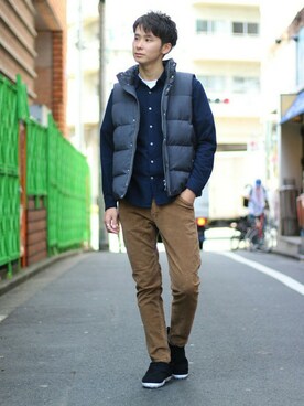 「417 EDIFICE（フォーワンセブンエディフィス）のアイテム（ダウンベスト）」を使った、417 officialさん（メンズ・173cm）の秋コーディネート