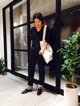 「TODAYFUL（トゥデイフル）のVintageトートバッグ（トートバッグ）」を使った、SAAYA KOUZAWAさん（レディース・165cm）の秋コーディネート
