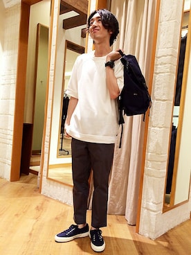 「アイテム（バックパック/リュック）」を使った、よっしーさん（メンズ・169cm）の夏コーディネート