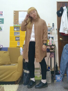 「Dr. Martens（ドクターマーチン）のDr.Martens (ドクターマーチン)/1461 3EYE GIBSON SHOES（その他シューズ）」を使った、林宛真さん（レディース・158cm）の冬コーディネート