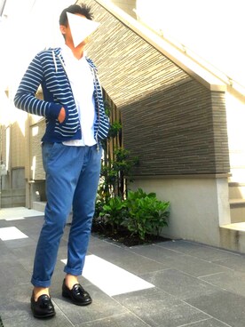 「アイテム（パーカー、ブルー系）」を使った、Ta2さん（メンズ・176cm）の春コーディネート
