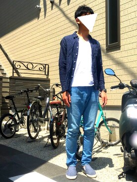 「アイテム（その他シューズ、ブルー系）」を使った、Ta2さん（メンズ・176cm）の春コーディネート
