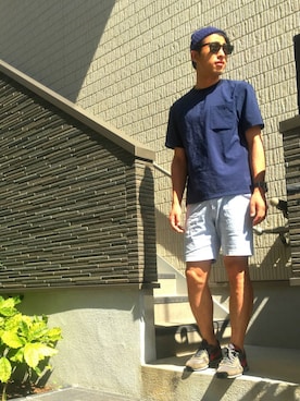 「SHIPS（シップス）のSA: コットン リブ ニットキャップ（ニットキャップ/ビーニー、ブルー系）」を使った、Ta2さん（メンズ・176cm）の夏コーディネート