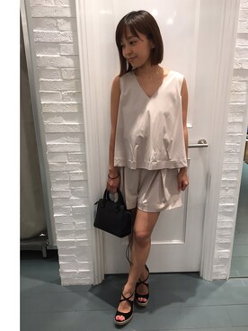 「アイテム（つなぎ/オールインワン、ベージュ系）」を使った、chihiroさん（レディース・150cm）の夏コーディネート