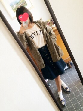 「CLEF DE SOL（CLEF DE SOL）のアイテム（デニムスカート、ブルー系）」を使った、monomonoさん（レディース）の秋コーディネート