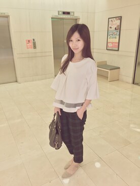 「UNIQLO（ユニクロ）のアイテム（チノパンツ、グリーン系）」を使った、Pinyu Rachel Linさん（163cm）の秋コーディネート
