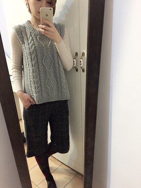 「POU DOU DOU（プードゥドゥ）のアイテム（その他パンツ、グレー系）」を使った、Pinyu Rachel Linさん（163cm）の冬コーディネート