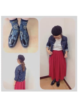 「ミナペルホネン」｜「アイテム（デニムジャケット）」を使った、tomomiさん（レディース・160cm）の秋コーディネート