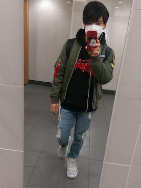 「Jordan」｜「アイテム（ミリタリージャケット）」を使った、bunzyoさん（メンズ・166cm）の冬コーディネート