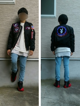 「Jordan」｜「アイテム（ライダースジャケット）」を使った、bunzyoさん（メンズ・166cm）の秋コーディネート