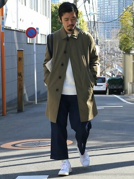 「オリーブ」｜「アイテム（ステンカラーコート）」を使った、小林 健太さん（メンズ・173cm）の冬コーディネート