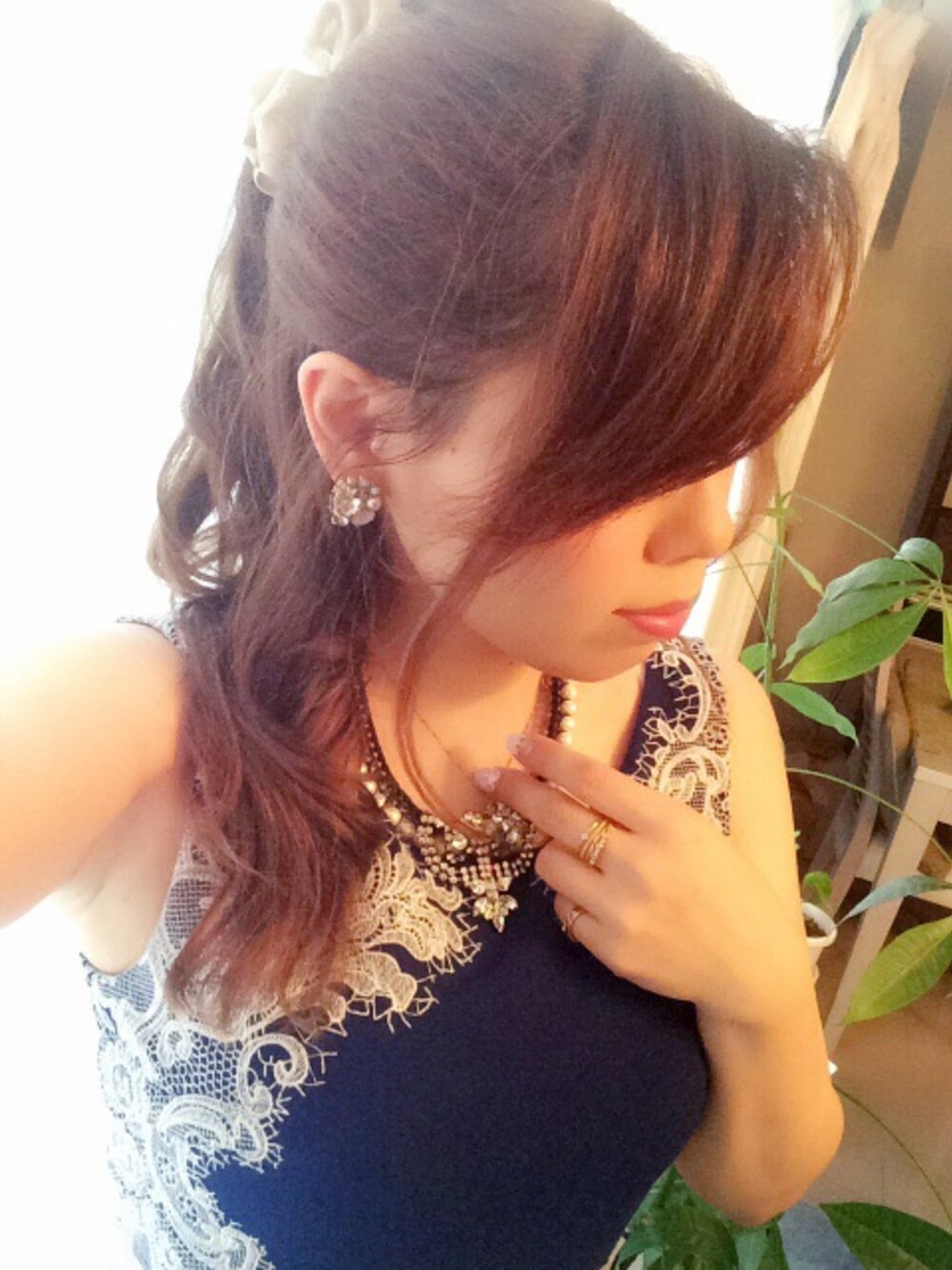 「GRACE CONTINENTALのアイテム（ワンピース、ブルー系）」を使った、Eri branさん（レディース・155cm）の春コーディネートの1枚目の写真