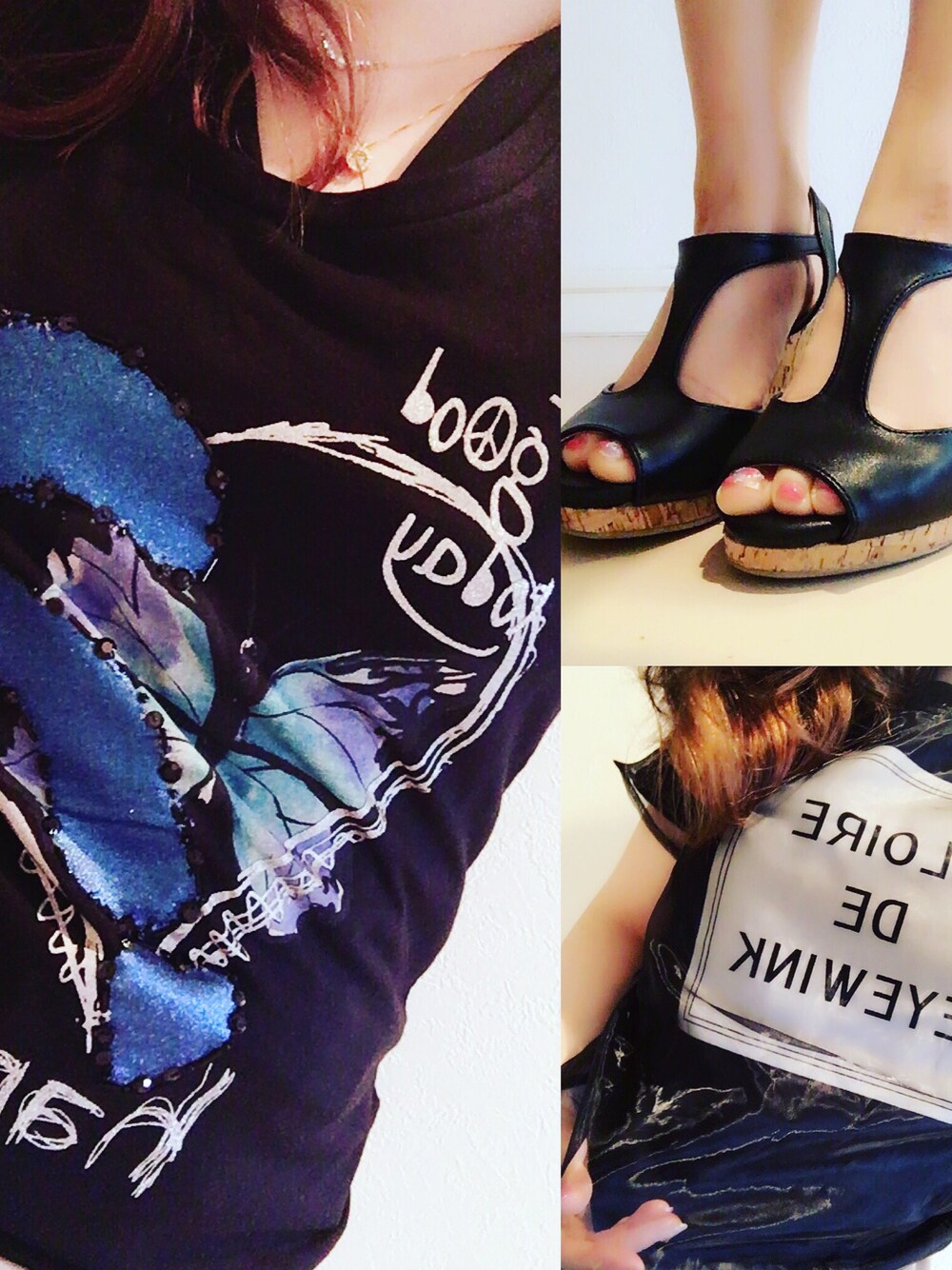 「スタッズつき、オーガンジーのアイテム（Tシャツ/カットソー、ブラック系）」を使った、Eri branさん（レディース・154cm）の春コーディネートの1枚目の写真