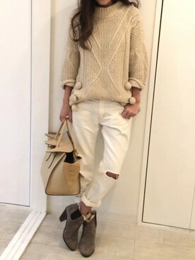 「CELINE」｜「アイテム（ブーティ）」を使った、原田沙奈子さん（レディース・163cm）の秋コーディネート