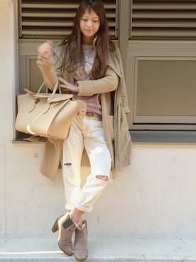 「CELINE」｜「アイテム（ブーティ）」を使った、原田沙奈子さん（レディース・163cm）の冬コーディネート