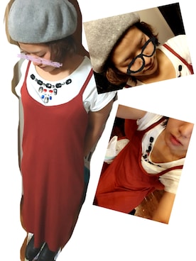 「キャミソールワンピ」｜「アイテム（ハンチング/ベレー帽）」を使った、とんさん（レディース・159cm）の夏コーディネート