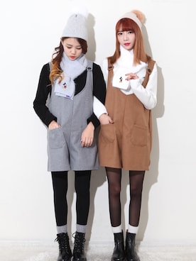 「アイテム（つなぎ/オールインワン、ベージュ系）」を使った、bullangさん（レディース・164cm）の冬コーディネート
